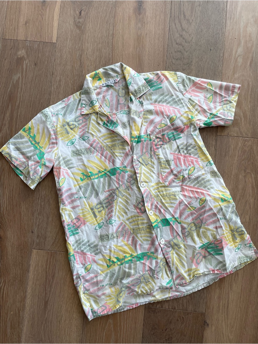 Vintage Swatch RARE 1980s Short-Sleeve Tropical Print Button Down Shirt